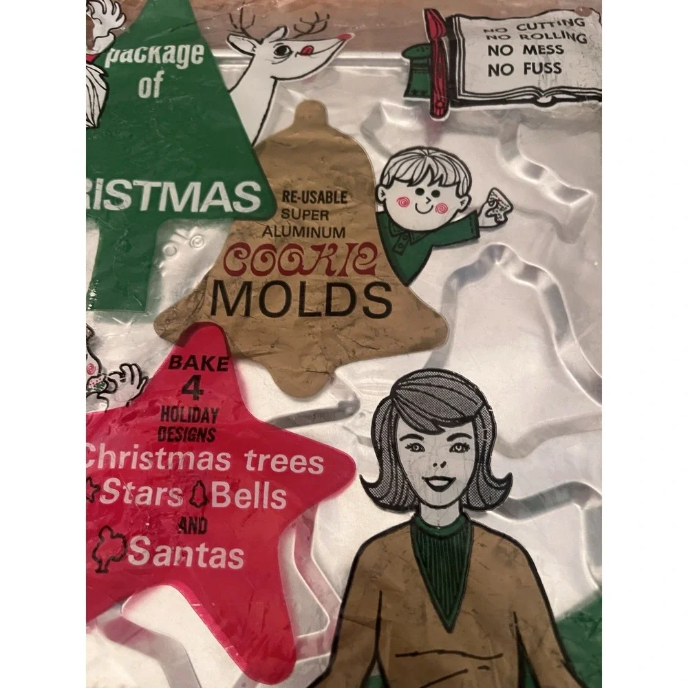 VTG  E-Z Foil  Super Aluminum Christmas Cookie Molds Pack of 2 NOS NO.851 SANTA